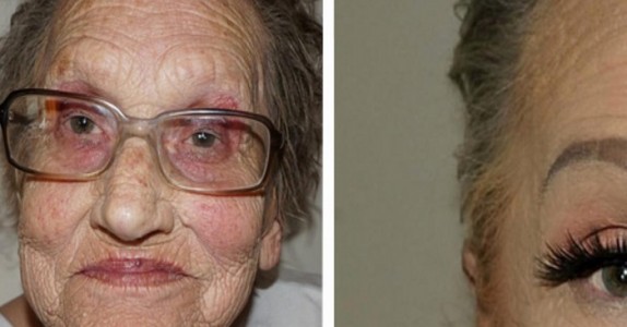 80-åringen sminkas av hennes barnbarn. När du ser resultatet, tror du inte dina ögon!