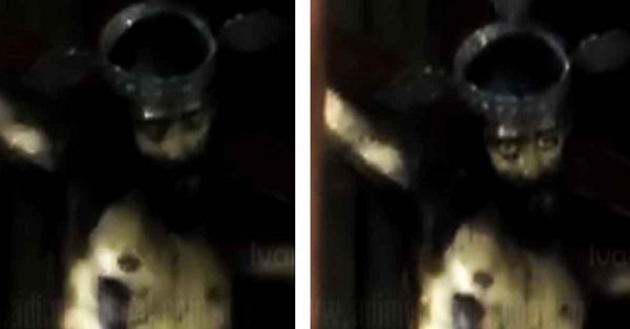 Denna läskiga virala video visar Jesus Kristusstatyn som öppnar sina ögon under en mässa!