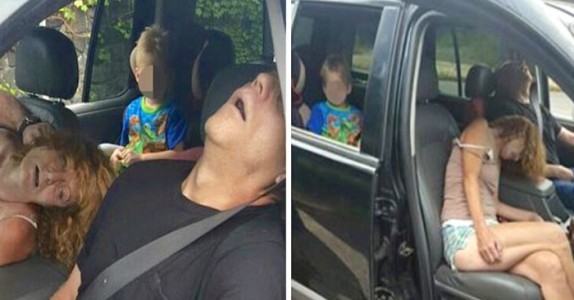 Polisen delar bilder av avsvimmade föräldrar i bilen efter överdos för att visa effekterna av droger!