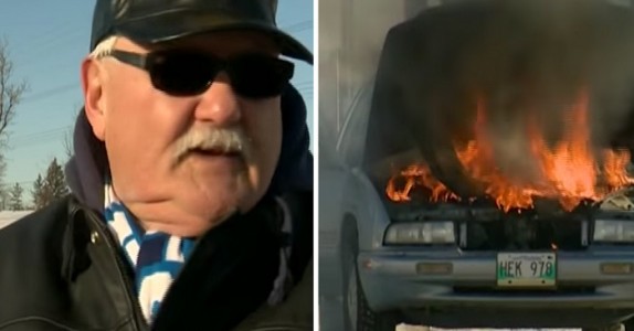 Pappans bil står plötsligt i lågor, då inser han att hans son fortfarande sitter i bilen!