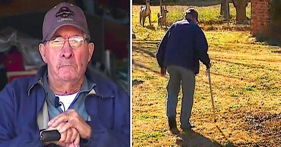85-åriga mannen går med käpp. Men han rusar fortfarande rakt in i elden för att hjälpa kvinnor fångade i brinnande bil!
